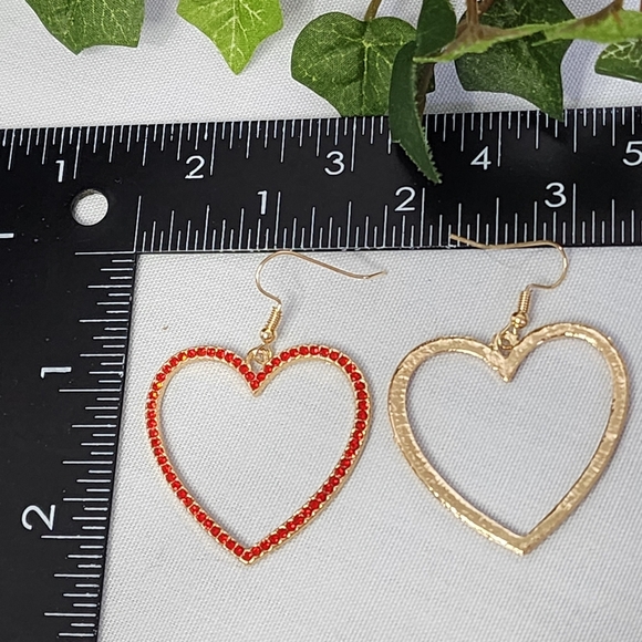Gold with Red Crystal Stones Heart Drop Earrings Her - Picture 8 of 8